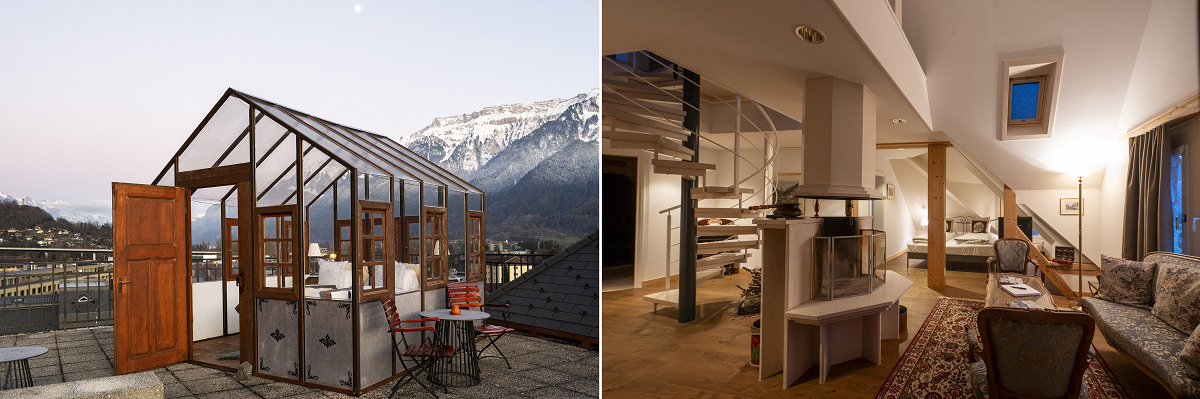 ペントハウススイートのベッドルームと連結するスイートルーム