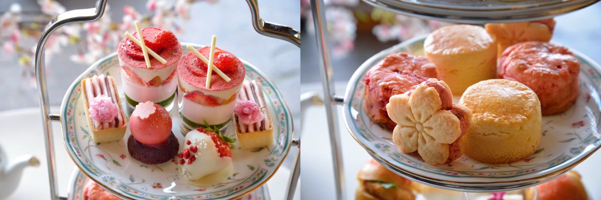 「桜&times;ストロベリーアフタヌーンティー」上段・中段