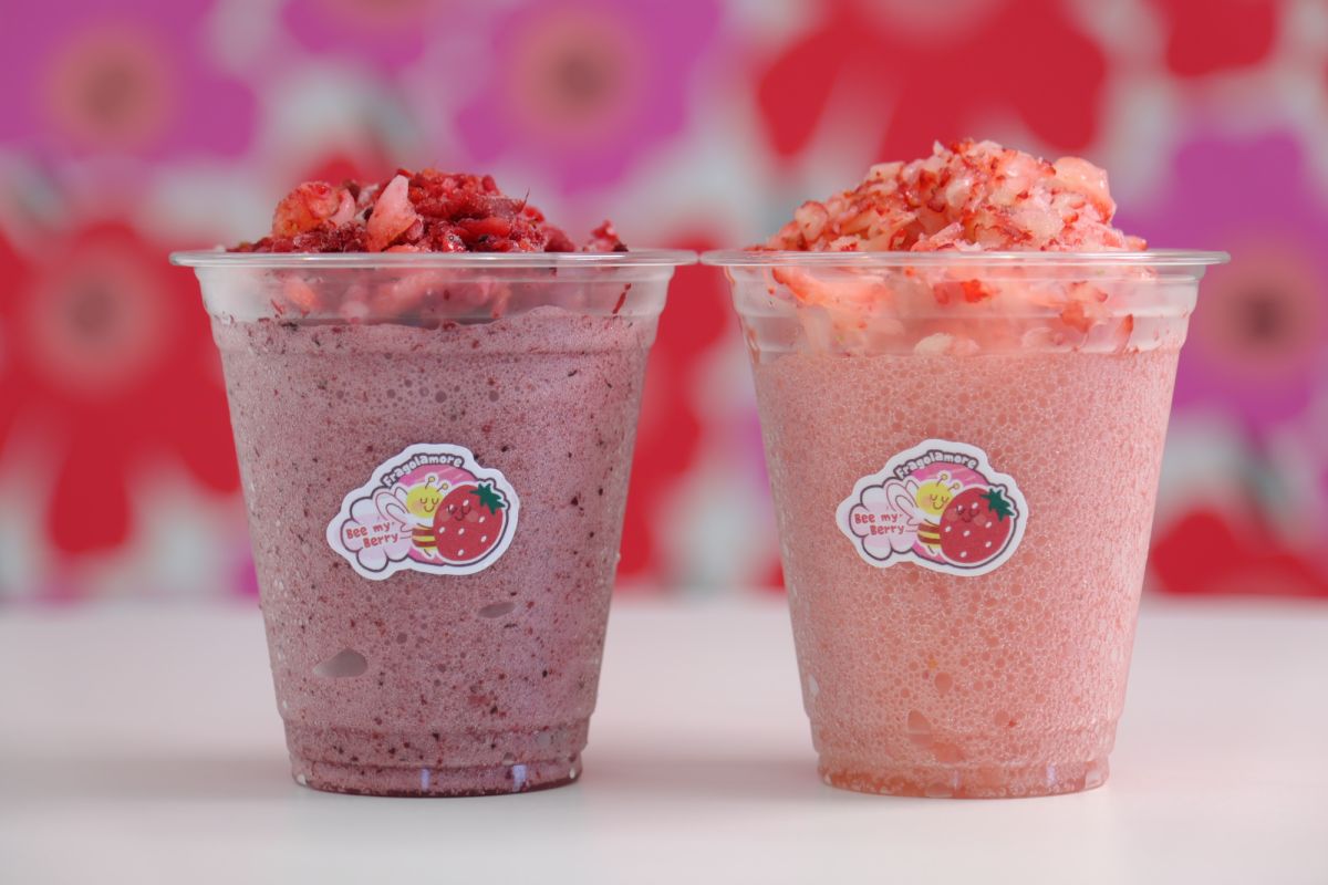 （右）削りいちごのせいちごのグラニータS、（左）削りmixベリーのせブルーベリーのグラニータS 　各600円