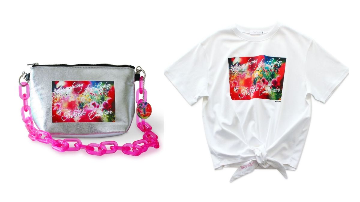 森美術館ショップ、「シルバーポーチ」4950円、「リボンTシャツ」5500円2