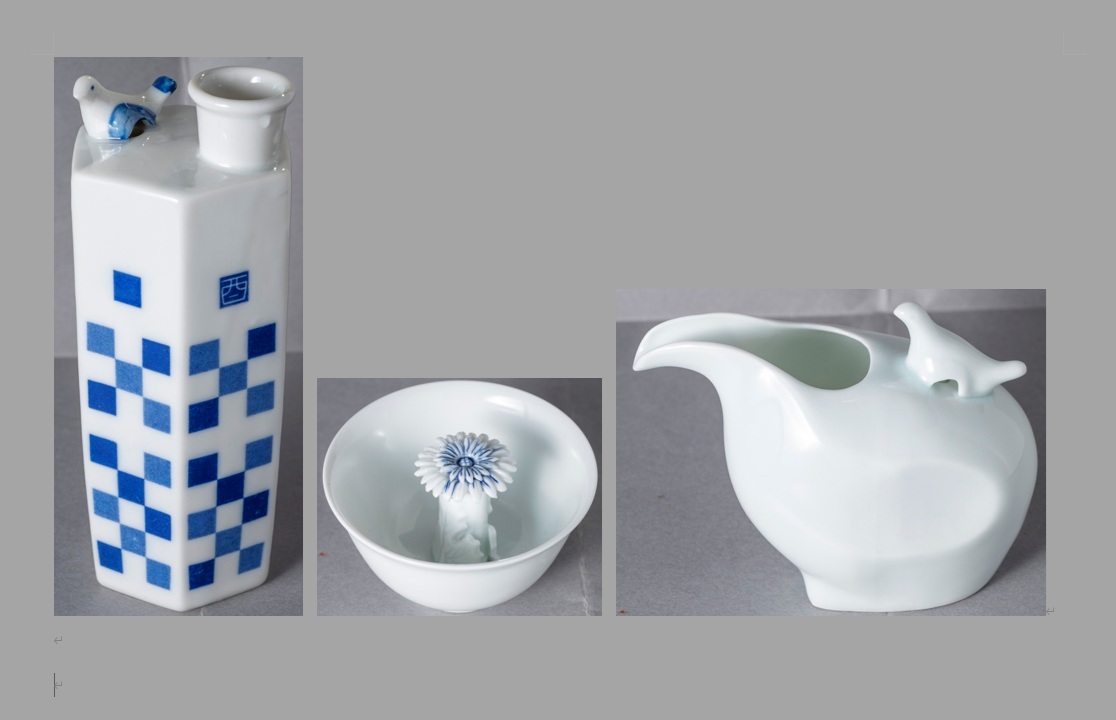 左から鳴き片口徳利3686円、十分杯4114円、鳴き徳利●●円