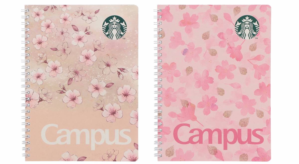 「SAKURA2026 スターバックスキャンパスリングノート ベージュ / ピンク」650円 ページ数:100ページ、方眼