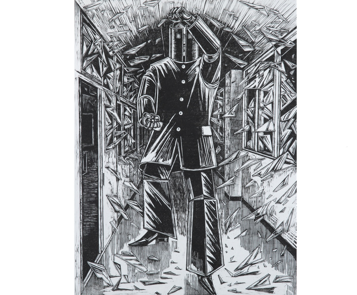  「スクール・ウォーズマン（卒業）」2014　木版画