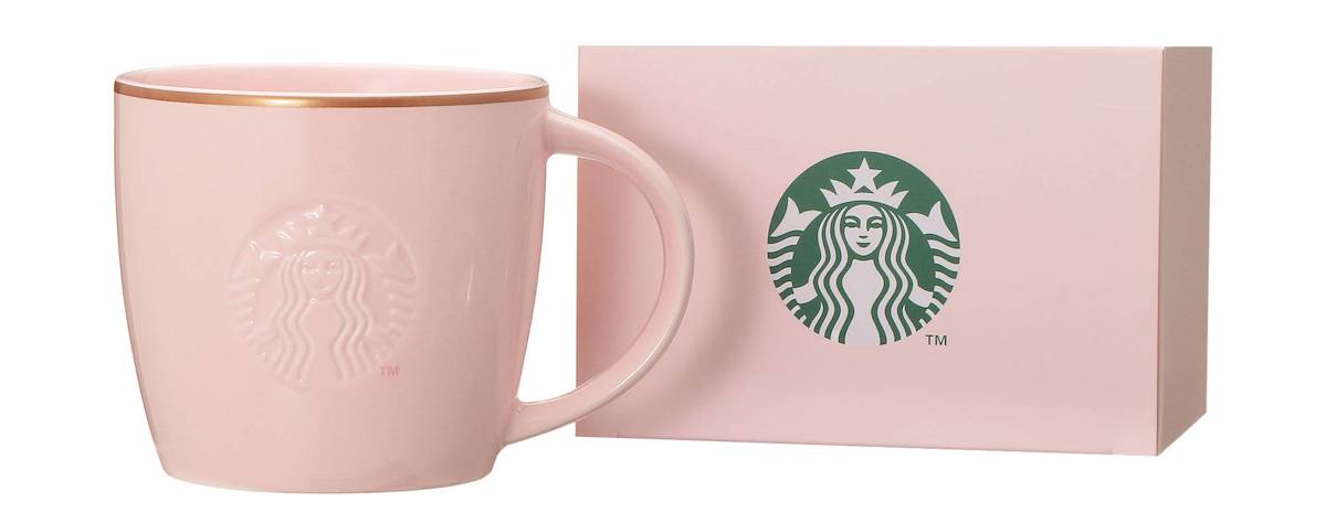 「ギフトボックス入りロゴマグピンクベージュゴールドリム」355ml 2600円