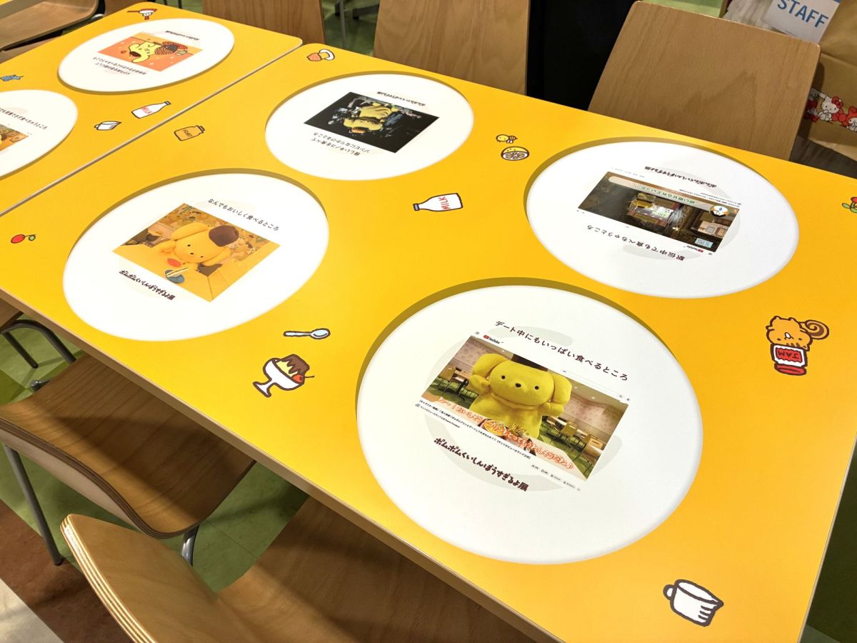 キャラクターフードのテーブルで満たれる「くいしんぼうすぎるよ展」