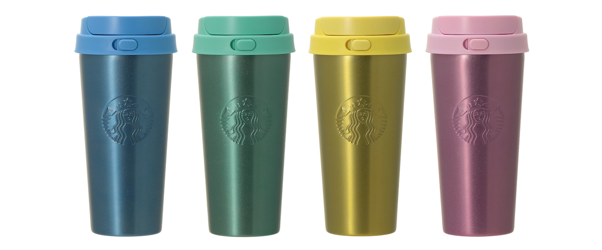 （左から）「ステンレスTOGOボトルグリッター ブルー / グリーン / イエロー/ ピンク」473ml 5350円