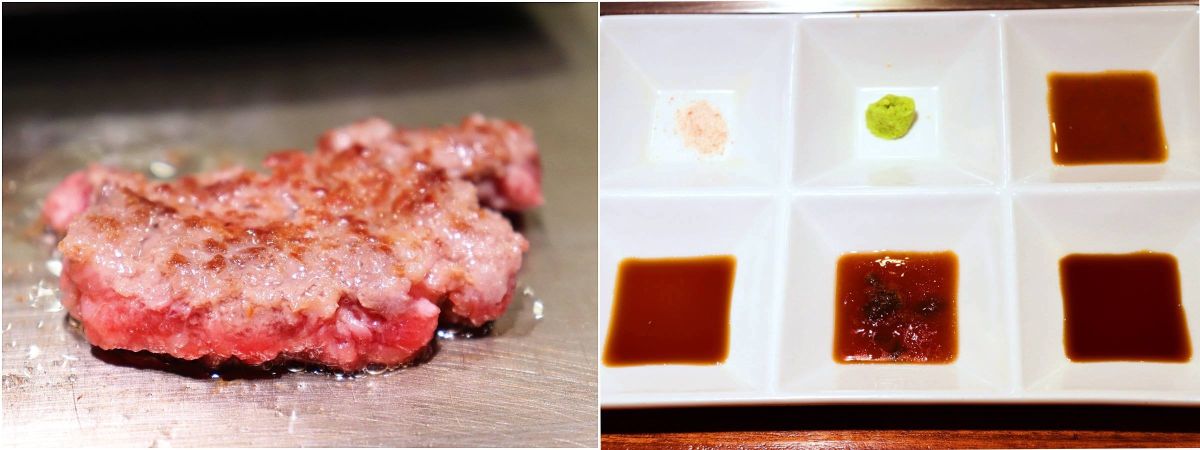 ハンバーグを焼く様子とソース