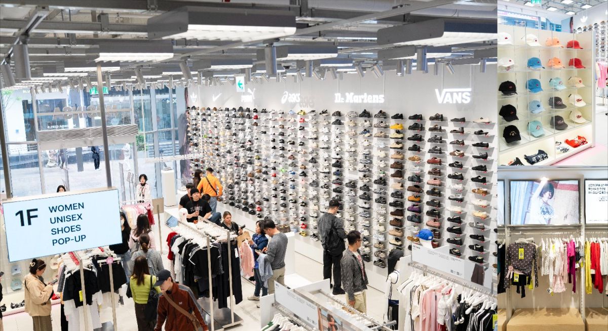 カラーものも揃い、楽しい雰囲気の店内（明洞店）