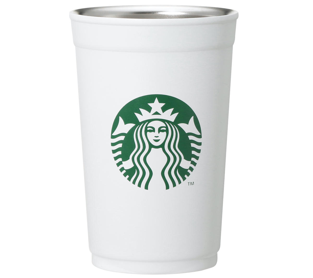 「2WAYステンレスカップ/ホルダーマットホワイト」591ml 3300円 ※ベンティおよびグランデサイズのプラスチックカップに合うように設計されています。