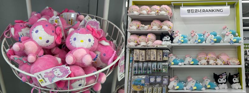 「ハローキティ 怪獣吊り人形」W3000（左）、人気ランキングコーナー（右）