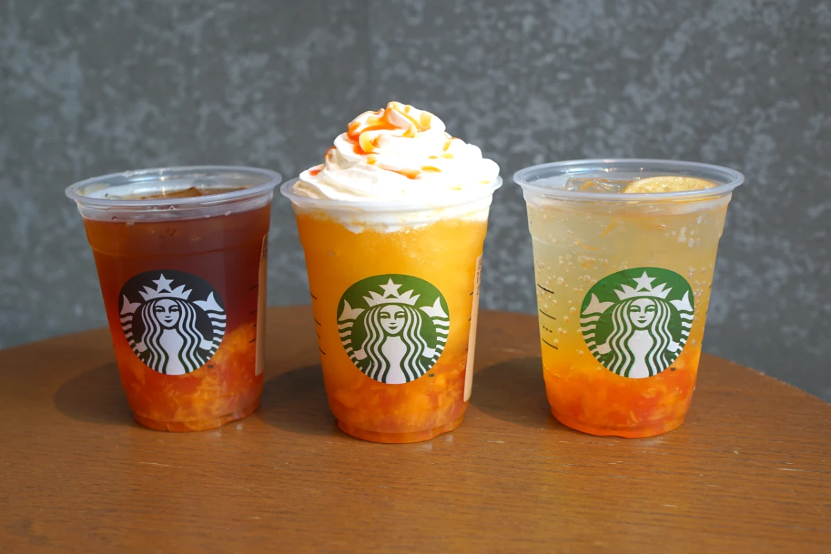 「ぎゅぎゅっと オレンジ ＆ マンゴー フラペチーノ&reg;」、「チラックス ソーダ オレンジ ＆ マンゴー」、「クラフト ジューシー オレンジ ＆ マンゴー ティー」