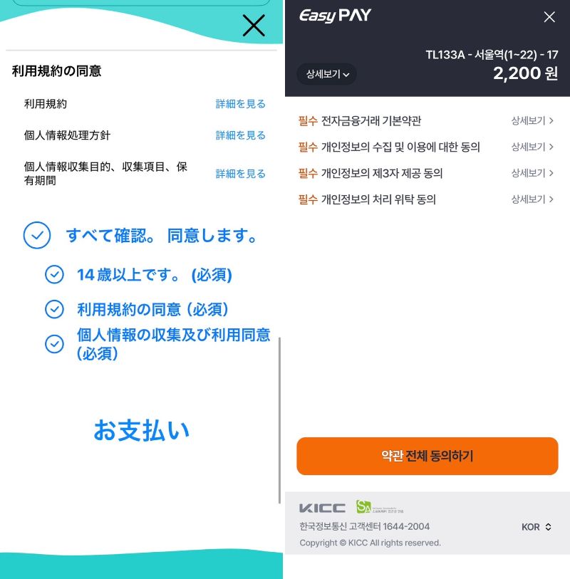 利用規約に同意&rarr;画面下のオレンジ色（決済ボタン）をタップ