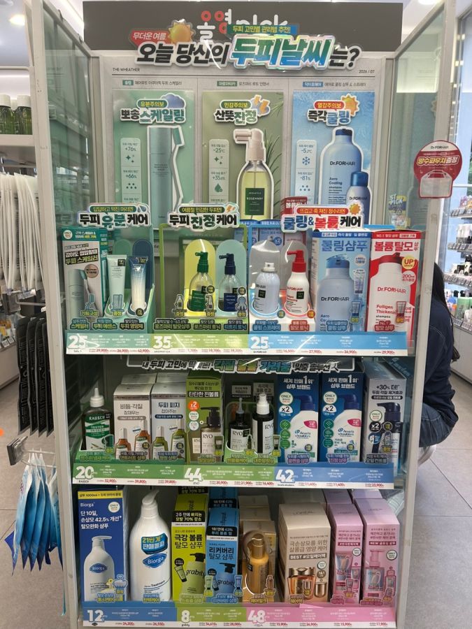 頭皮の状態を「お天気注意報」に見立てて3つのタイプに分け、おすすめのアイテムを提案しているオリヤンのコーナー