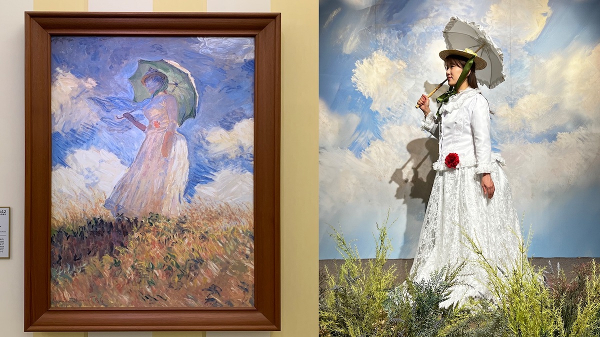 モネ「日傘の女」。目線や角度など、なりきるからこそ絵画をより深く堪能できる