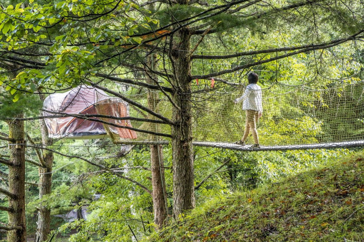 木々の上でのステイが楽しめる「空中テント」