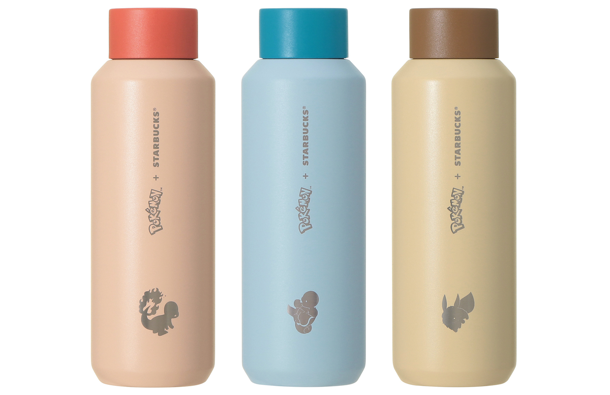 【オンラインストア限定】（左から）「Pok&eacute;mon + STARBUCKS ステンレスボトル」473ml ヒトカゲ/ゼニガメ/イーブイ 各6600円