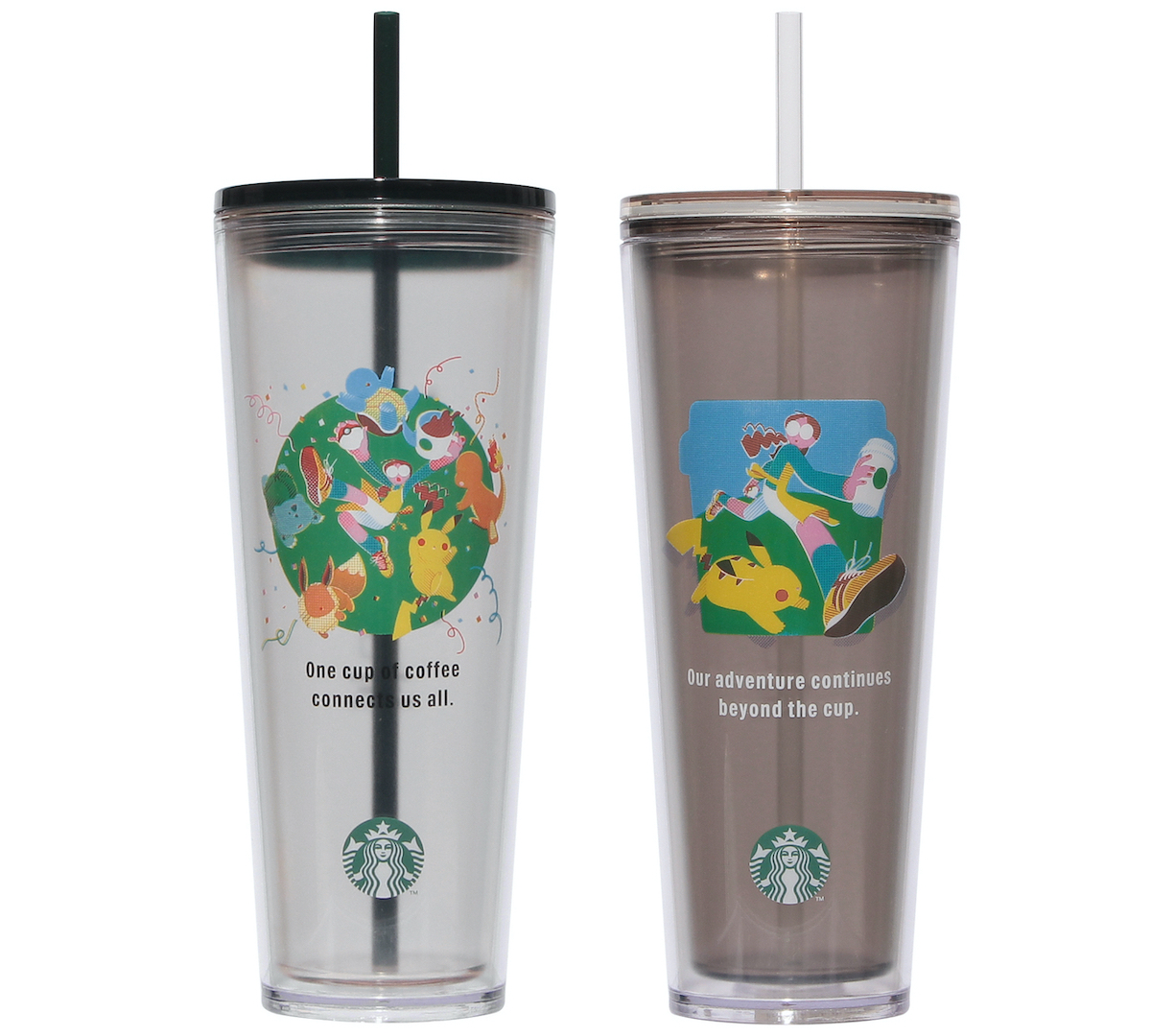 【オンラインストア限定】（左から）「Pok&eacute;mon + STARBUCKS コールドカップタンブラー」710ml コーヒーコネクション/コーヒーアドベンチャー 各4000円
