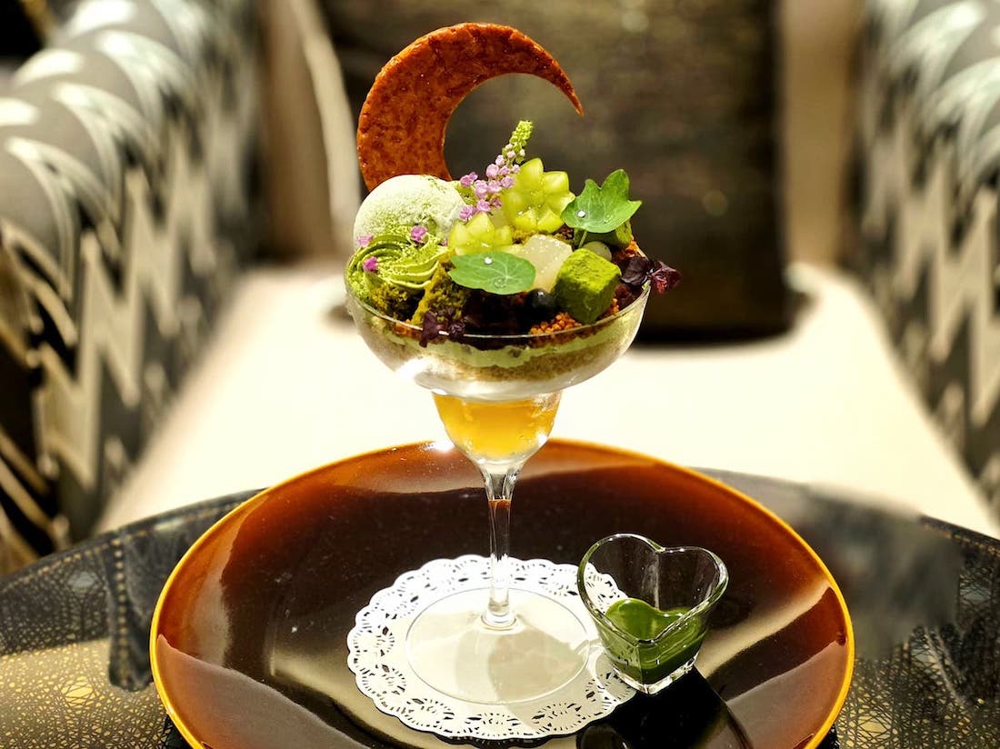 「笠間の新栗と宇治抹茶の贅沢秋色パフェ」4400円（サービス料別）