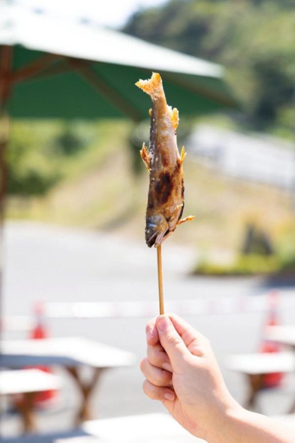 炭火で焼いた「アユの塩焼き」700円