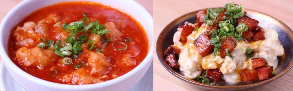 （写真左から）トマトもつ煮込み　594円、もつ焼き屋のポテトサラダ　486円