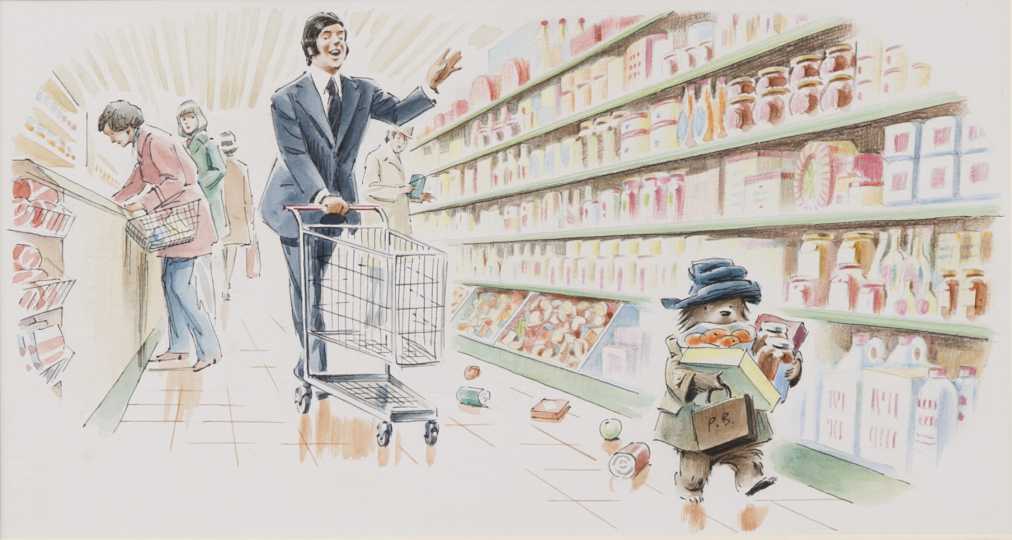 フレッド・バンベリー画 絵本『パディントンのかいもの』の原画、1973 年  Illustrated by Fred Banbery （C）Estate of Fred Banbery/HarperCollins 2018