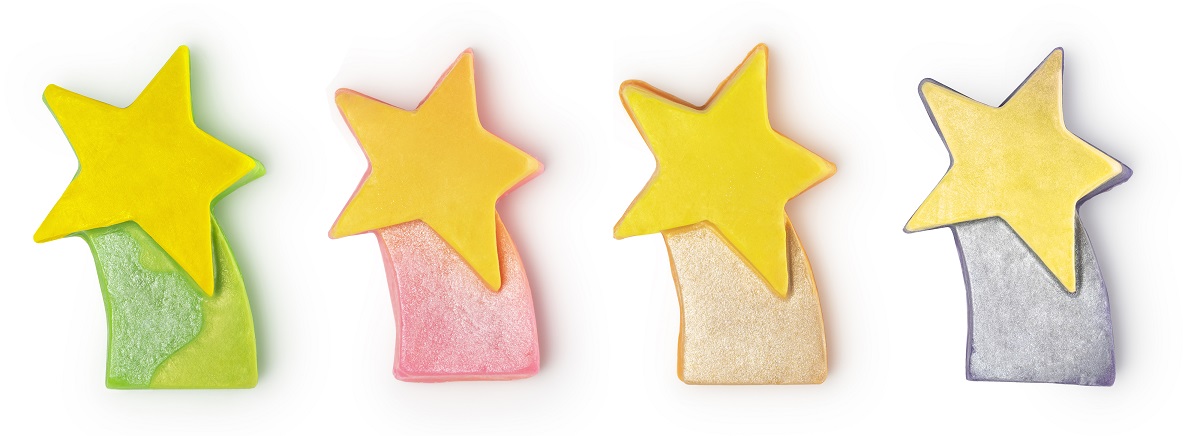 「シューティングスター ソープ」グリーン/オレンジ/ピンク/パープル 各870円