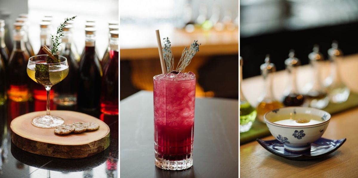 左から海苔のカクテル、ブルーベリー梅、桜のカクテル