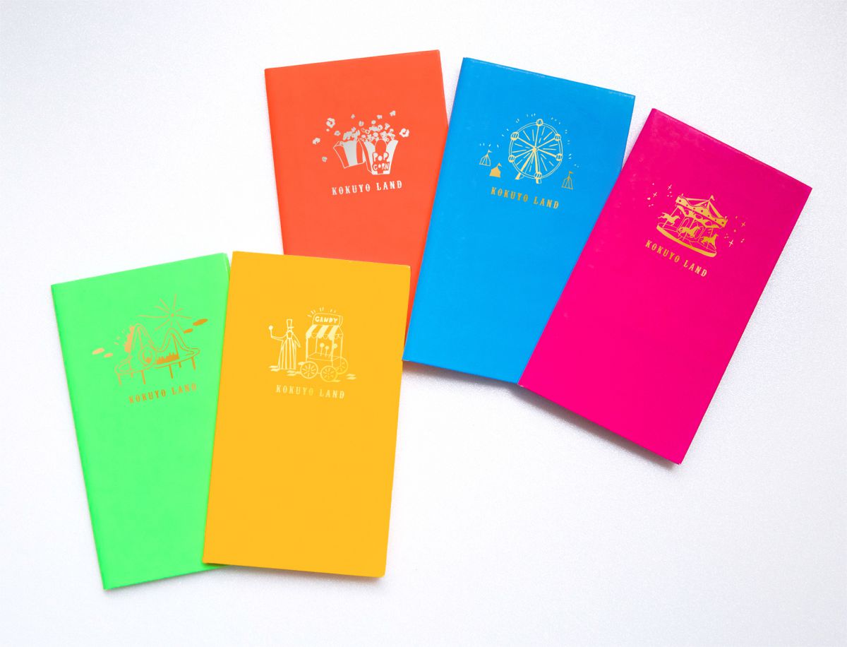 「ランド野帳」（左から、ジェットコースター、キャンディ、ポップコーン、観覧車、メリーゴーランド）