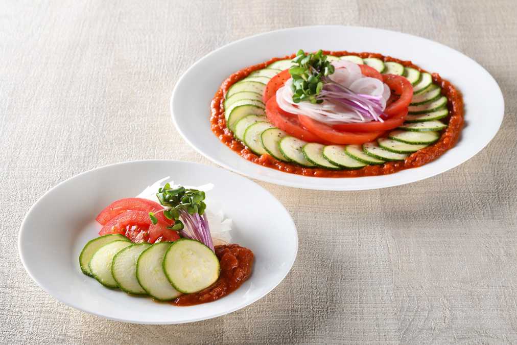 350g野菜相当量のAコース料理イメージ（1品目: ベジカルパッチョ）[含まれる野菜相当量:80g] 