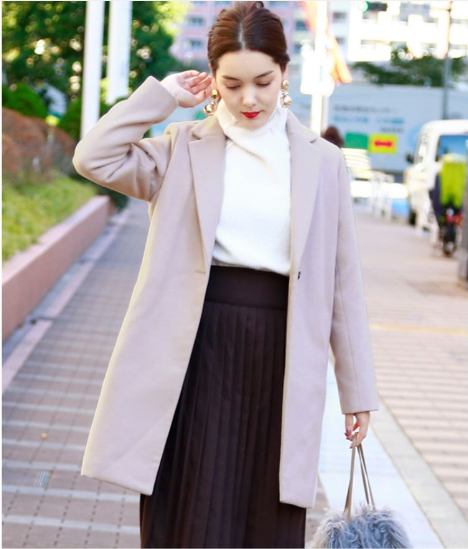 coca くすみカラーシンプル中綿チェスターコート