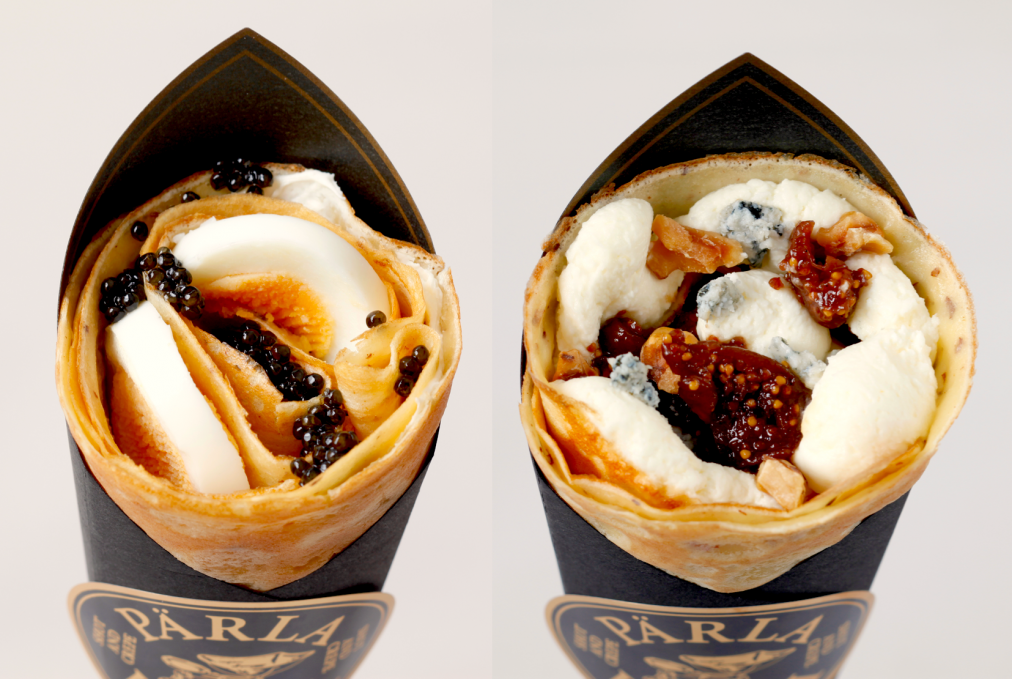 （左から）キャビア　2200円、イチジクとブルーチーズ　1200円