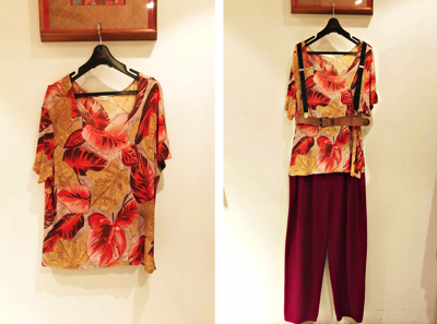 「リーフ柄スリンキーカットソー」5940円、「ベルト」6480円、「サスペンダー」4320円、「パンツ」9720円