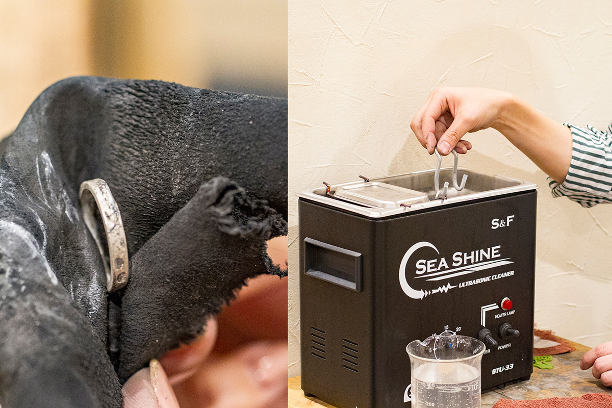 後は研磨剤を付けて磨き、超音波洗浄機で洗います
